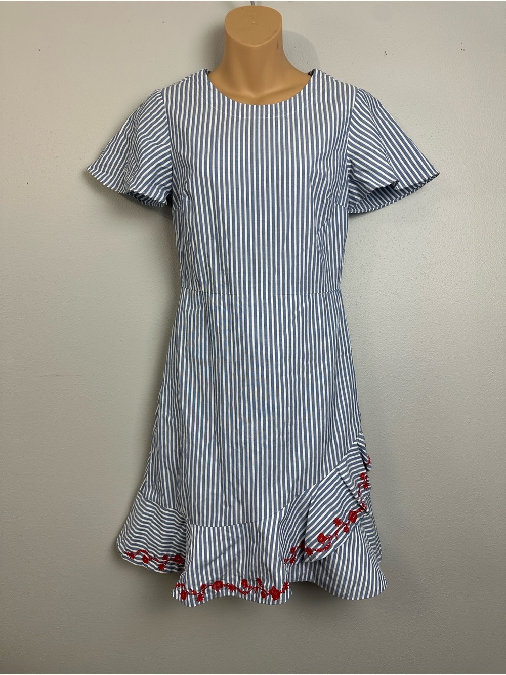 Draper James Southern Belle Cotton Striped Ruffled Hem Flutter Sleeve Mini Dress